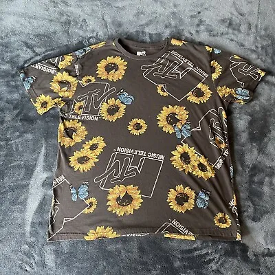 MTV Logo Sunflower Butterfly Music Television Mens Large  T-shirt Black • $15.99
