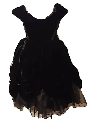 Victorian Girls Black Velvet Full Dress Floor Photoshoot Party Pageant Dress 4t • $66.58