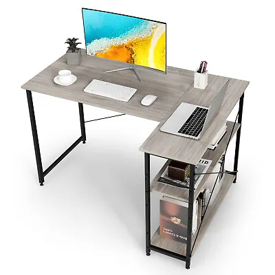 48  Home Office Table Reversible L Shaped Computer Desk  Adjustable Shelf Gray • $84.99