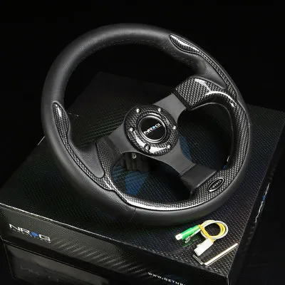 Nrg 320mm 6hole Pilota Steering Wheel Black Leather Carbon Fiber Pattern Inserts • $134