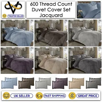 Luxury Jacquard Duvet Cover Set 600TC Floral CottonRich Bedding With Pillowcases • £32.95