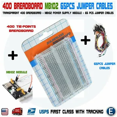 Breadboard 400 Tie-points MB102 Power Module 65pcs Jumper Cables Kit For Arduino • $5.36