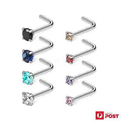 $5.99 • Buy 2-6PCS Nose Stud Rings Mixed Colour Surgical Steel L Shaped Piercing Jewellery