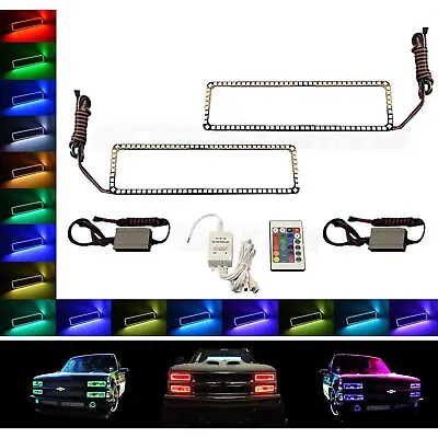 88-98 Chevy GMC Truck Color Changing LED RGB Upper Headlight Halo Rings Pair IR • $89.95