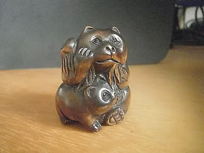 £21.99 • Buy Hand Carved Wood Netsuke Of Panda With Cub Eating Leaves Collectable Figure ...1