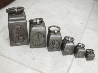 £55 • Buy Set Of Six Vintage Cast Iron Weights Ring Top Weights
