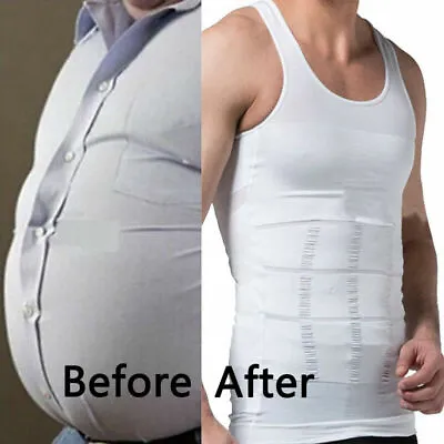 Uk Men Slimming Body Shaper Tummy Control Compression Vest Underwear Tops Shirt • £6.79