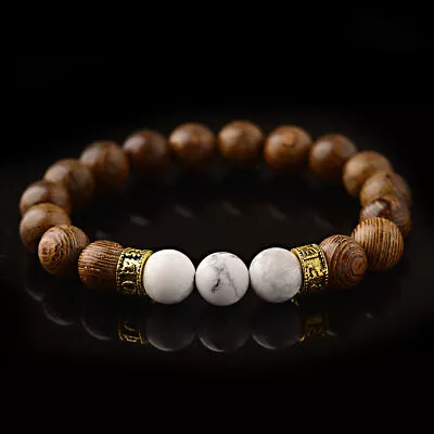 Sanskrit Tibetan Bracelets Natural 10Mm Wooden Mapstone Beads Bracelet Men Women • $2.03