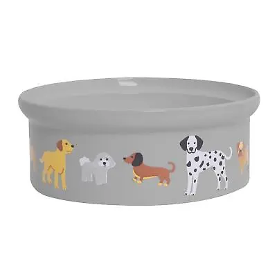 £8.99 • Buy Ceramic Dog Print Food Drink Feeding Bowl Grey Puppy Pet 800ml