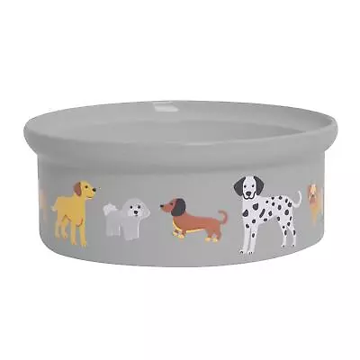 £8.99 • Buy Ceramic Dog Print Food Drink Feeding Bowl Grey Puppy Pet 800ml
