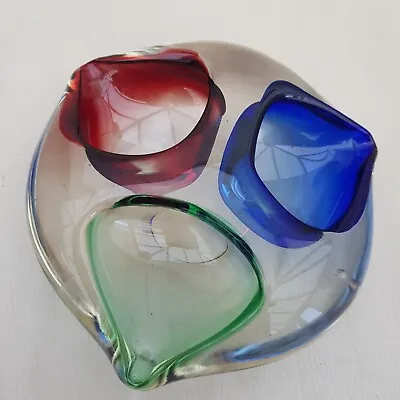 Vintage Large Murano Art Glass Abstract Dish Bowl Tri Coloured 1960s • £16.99