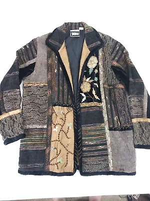 VTG Yak Magik Jacket Boho ART TO WEAR Wmns M Open Front Velvet Embroidery Beads • £28.92