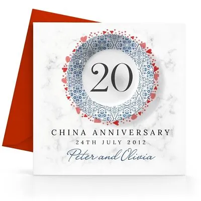 Personalised 20th China Wedding Anniversary Card - Printed Design Twentieth • £2.95