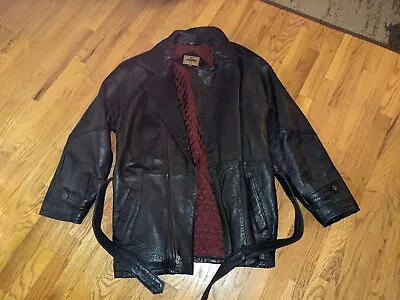 J Riggins Black Leather Jacket Belted Coat JRiggins Jacket  • $64.99