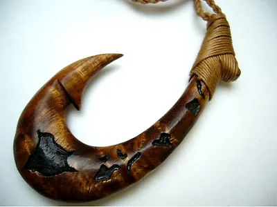 Genuine Koa Wood Hawaiian Jewelry Fish Hook Maori Hei Matau Pendant  #45016 • $17.79