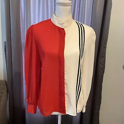 Vintage Red White And Black  Vintage Secretary Blouse Medium • $16.79