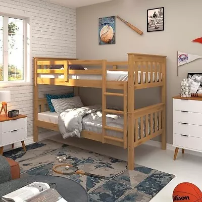 Solid Wood Sturdy Twin Over Twin Bunkbed With Ladder And Safety Rail • $389.99