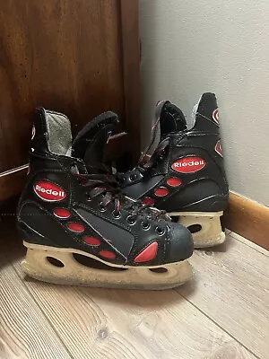 Riedell Black And Red Ice Hockey Skates Men’s NHL Junior Size 8 • $50