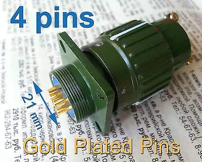 5 Pcs Φ21mm 7/8'' Military Gold Plated Plug + Socket 4 Pins Connector 500V 25A • $35.22