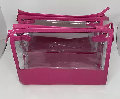 2 Pink PVC Zip Vinyl Pouch Transparent Clear Travel Cosmetic Toiletry Wash Bag • $9.99