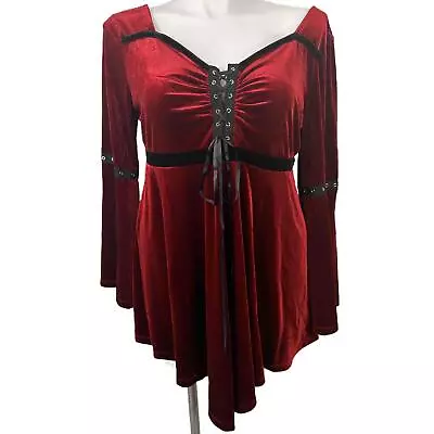 SMYS Red Velvet Medieval Times Lace Up Front Blouse Size 3XL • $28