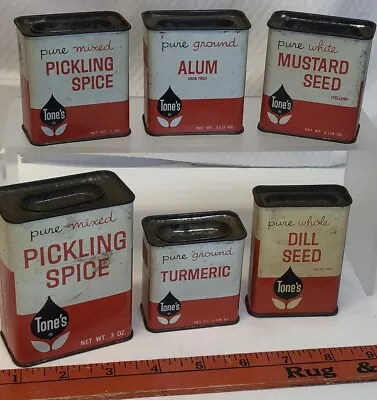 Vintage Lot Of 6 Tones Spice Tins Great Colors & Graphics Partially Full • $23