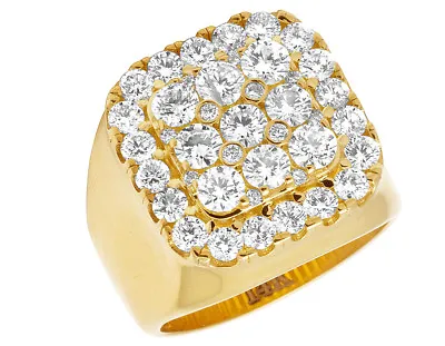 Mens Square Real Diamond Cluster Prong Statement Pinky Ring 14K Yellow Gold 4CT • $4079.24