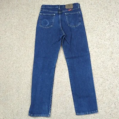 Wrangler Jeans Mens 31x32 Blue Distressed Dark Wash Workwear Skoal Ring • $24.88