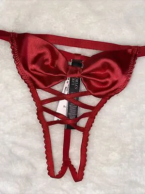 $12 • Buy Victoria's Secret Panties V-String Thong Panty Red Bows Strappy Satin Small S