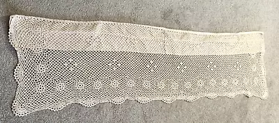 VTG Hand Crochet Cotton Lace Valance Curtains 54 X 16 Ecru Beige Handmade • $23.99