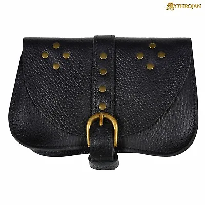 Leather Pouch Waist Costume Bag Medieval Cosplay Renaissance Belt Bag Black • $29.99