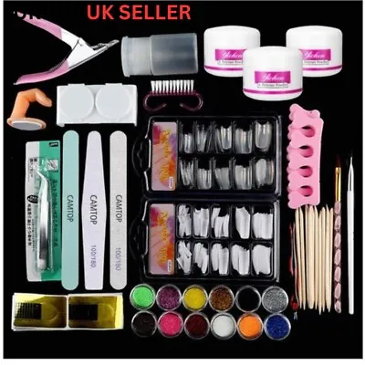 Full Acrylic Powder Nail Set Nails Art Starter Manicure Kit False Nail Tips UK • £8.99