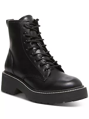 MADDEN GIRL Womens Black Back Pull-Tab Carra Toe Block Heel Combat Boots 6 M • $30.99