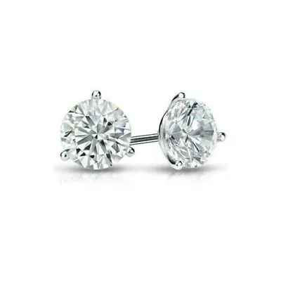 1.5Ct Round Moissanite Diamond Earrings Martini Stud White Gold Plated Silver • $89.98