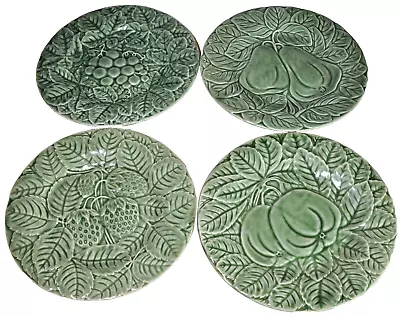 Vtg Bordello Pinheiro Majolica 7 3/4  Salad Plate Set Of 4 Various Fruit Pattern • $37.50