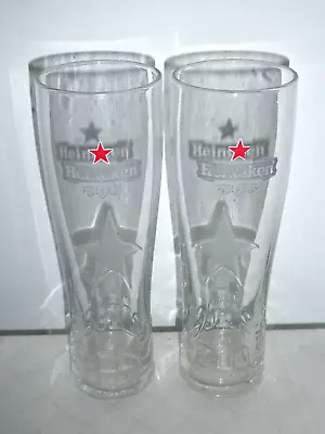 2 Heineken Sturdy Hotel Quality Beer Glasses Elegant Glass Pattern 570ml 22cm Hi • $34.99