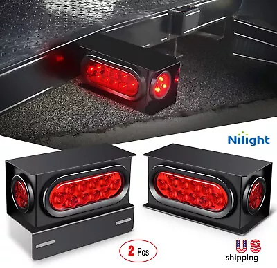 2x LED Trailer Steel Trailer Light Boxes Housing Brackets Kit 6  Oval Lights Red • $65.99