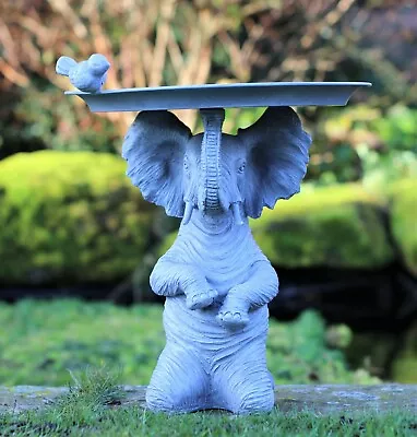 Garden Ornaments Elephant Bird Feeder Bath Grey Statue Outdoor Indoor 30cm • £18.95