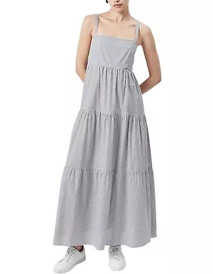 WITCHERY Blue & White Pinstripe Cotton Sleeveless Tier Maxi Sundress Size 14 • $39.99