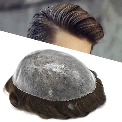 Full Poly Thin Skin Toupee  Mens Hair Replacement System Units Human Hair Piece • $99.99