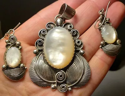 Sterling Silver And Mother Of Pearl Matched Pendant And Earrings Set Signed LA • $179.95
