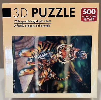 3D EFFECT 500 Pc JIGSAW PUZZLE A FAMILY OF TIGERS IN THE JUNGLE ~ 48 X 35 NEW! • £8.99