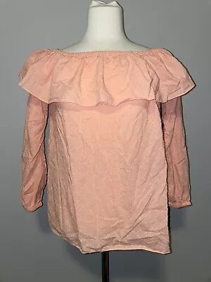 Michael Michael Kors Peach Textured Off Shoulder Ruffle Shirt Size Medium • $19.31