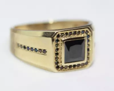 10K Solid Real Yellow Gold Men's Wide Greek Faceted 1 Ct Sapphire Ring Size 10.5 • $473.72