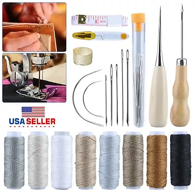 29× Leather Waxed Thread Stitching Needles Awl Hand Tools Kit DIY Sewing Craft • $9.88