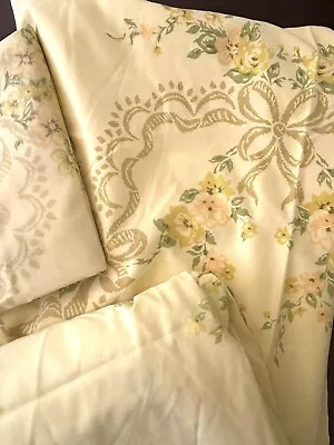Vintage King No Iron Percale Sheet Set Roses Bows Yellow JC Penney King Cases • $39.85