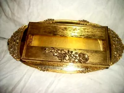 Matson Filigree Ormolu Roses Vanity Mirror Tissue Box Hollywood Regency Marked • $143.02