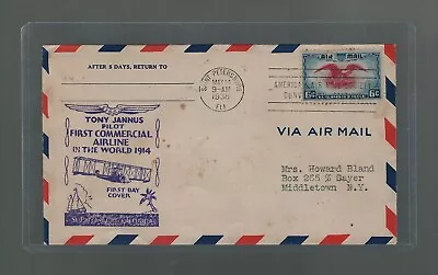US Airmail Cover St Petersburg To Middletown 1938 US Scott C23 FDC Tony Jannus • $21.50