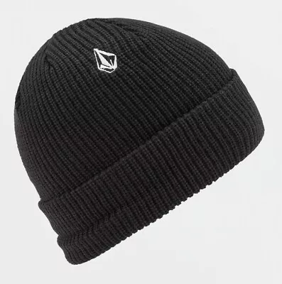 NWT Unisex Volcom Poppen Beanie $25 One Size Black Acrylic Rib Knit Skull Fit • $17.50