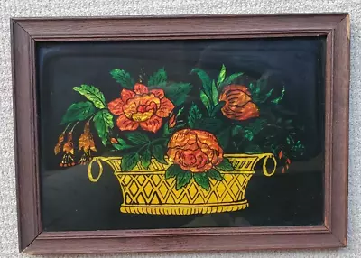 Vintage FOIL ART FLORAL PICTURE (#58) Wood Frame • $14.99